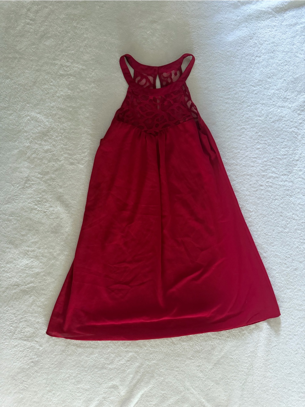 Vanberfia Red Lace Illusion Midi Dress Size Medium Sleeveless A-Line